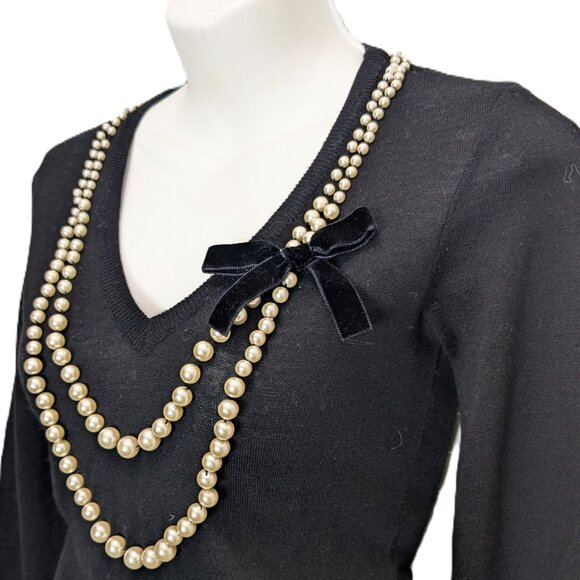 Moschino Cheap and Chic Wool Sweater Size 6 Black w Pearls Velvet Bow 2014 - Picture 4 of 16